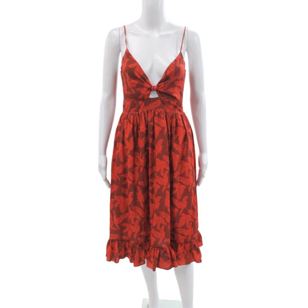 Eugenia Fernandez Women Slip Dress Red Animal Print V-Neck Sleeveless Size S